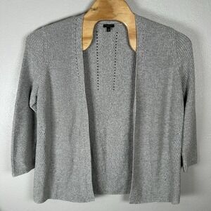 Talbots Womens 2XPetite Gray Cotton Cashmere Cardigan Sweater Ribbed Knit Open